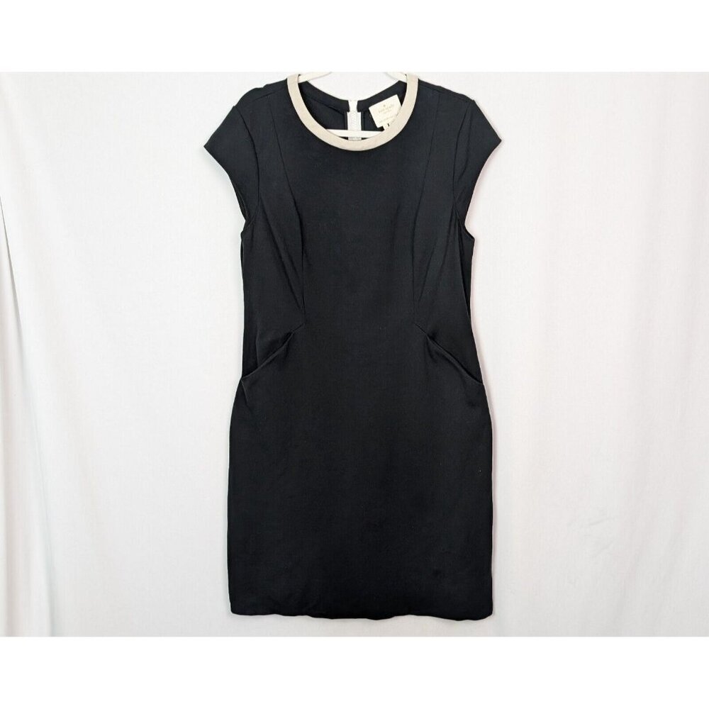 Kate Spade sz. 10 Daria Cap Sleeve Shift Dress White French Trim Exposed Zipper - Picture 2 of 7